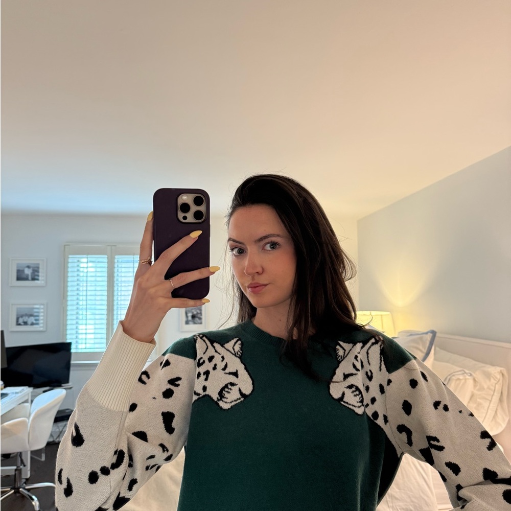 Green Sweater with Leopard Design
